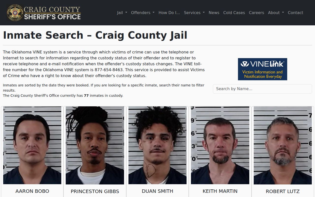 Craig County released mugshot search showing the current-custody roster and photo area