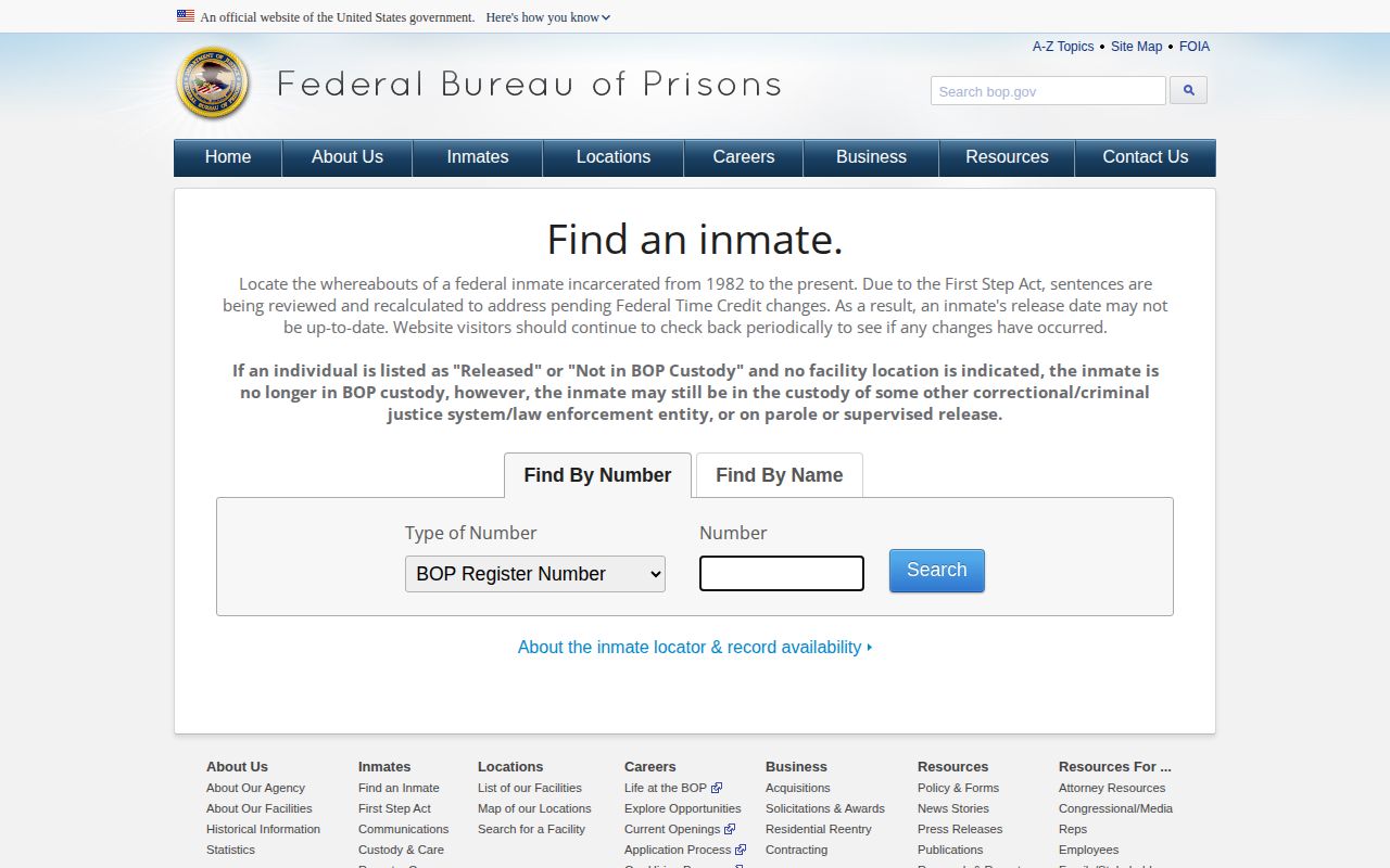 Federal inmate release locator used for Craig County federal custody checks