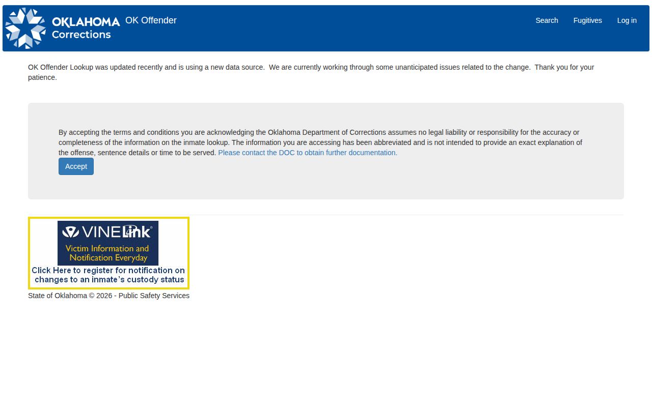 Oklahoma Department of Corrections offender search form
